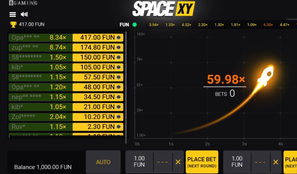 jogo de demonstração do space xy