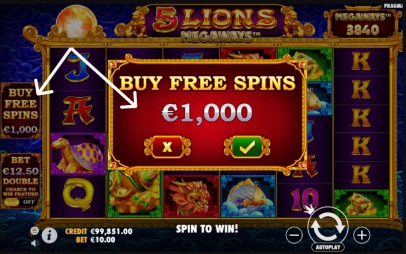5 Lions Megaways how to buy free spins