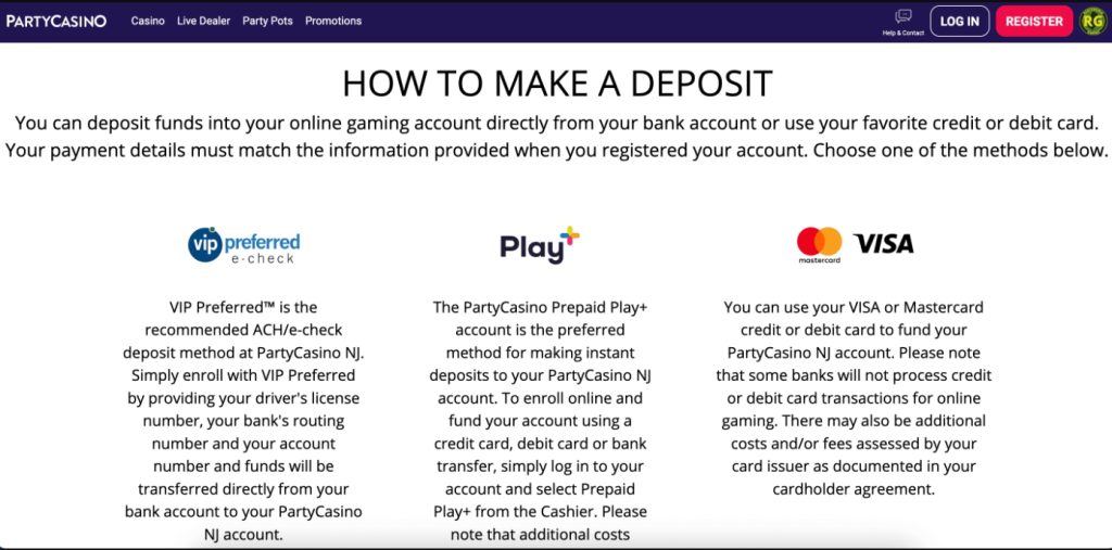 party casino payment methods 