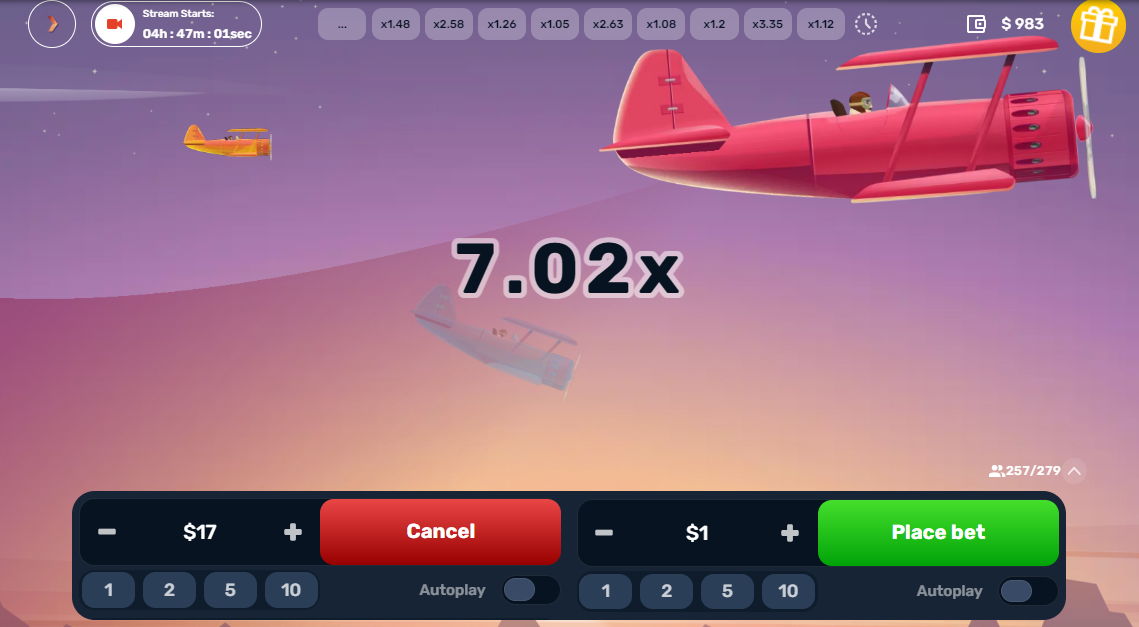 Demo version of Aero crash game 
