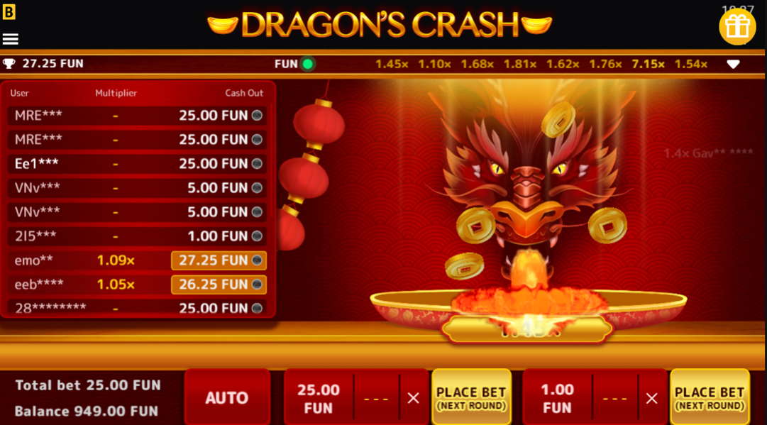 Demo-Version des Crash von Dragon