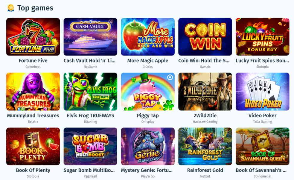 Spin City liste des jeux de casino.